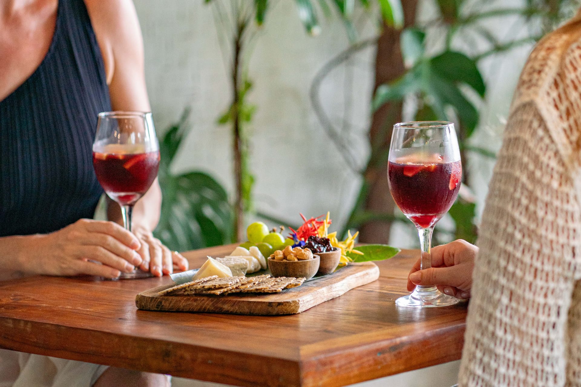Cheese board and sangria table setting at Taste Cafe on Gili Trawangan