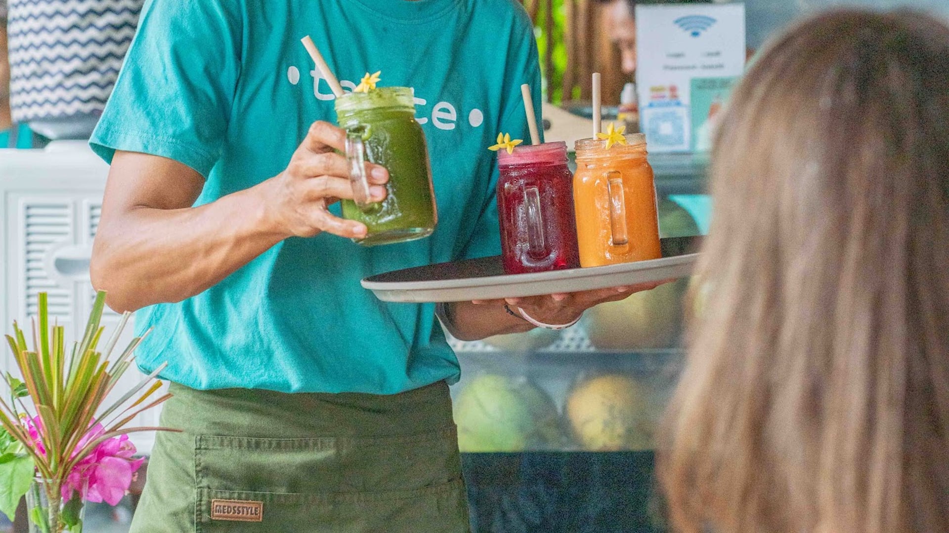 Picture this: a refreshing iced latte and vibrant smoothie on a sun-k…