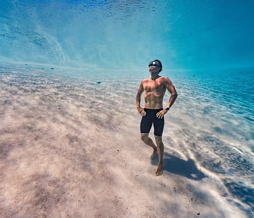 Freediving session in clear water