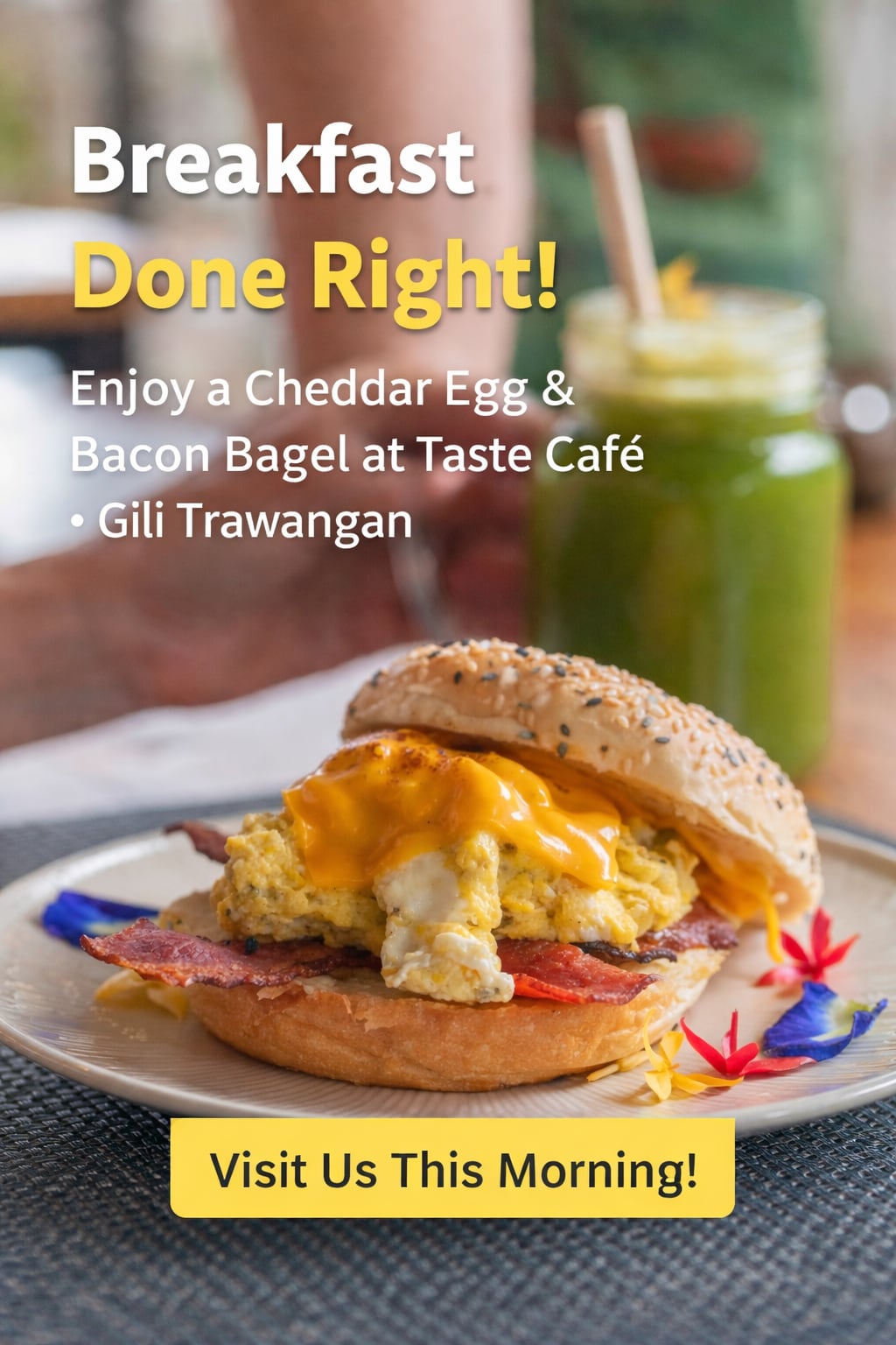 Savor the rich aroma of our signature Bacon, Egg & Cheese Bagel — a m…